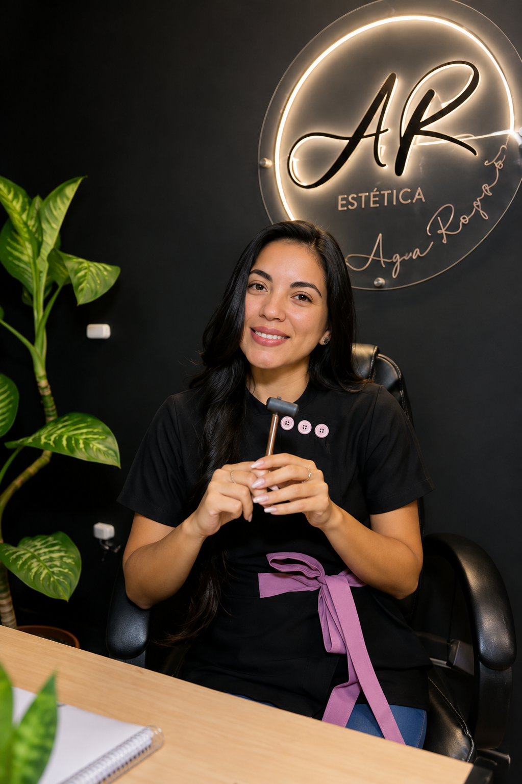 Azzu Rojas en la recepción de su centro de estética